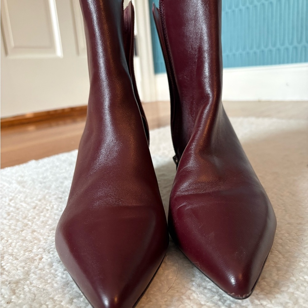 Marc Fisher Wine Pointed Toe Leather Ankle Boots
